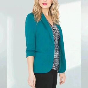 Ricki’s  Blazer Ponte Knit 3/4 Ruched Sleeves Single Breasted Forest Green XS